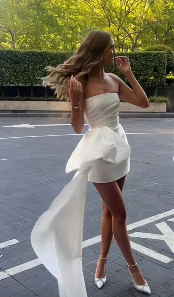 Luolandi Strapless Sheath Short Evening Party Dress Off Shoulder Solid Color Homecoming Dress